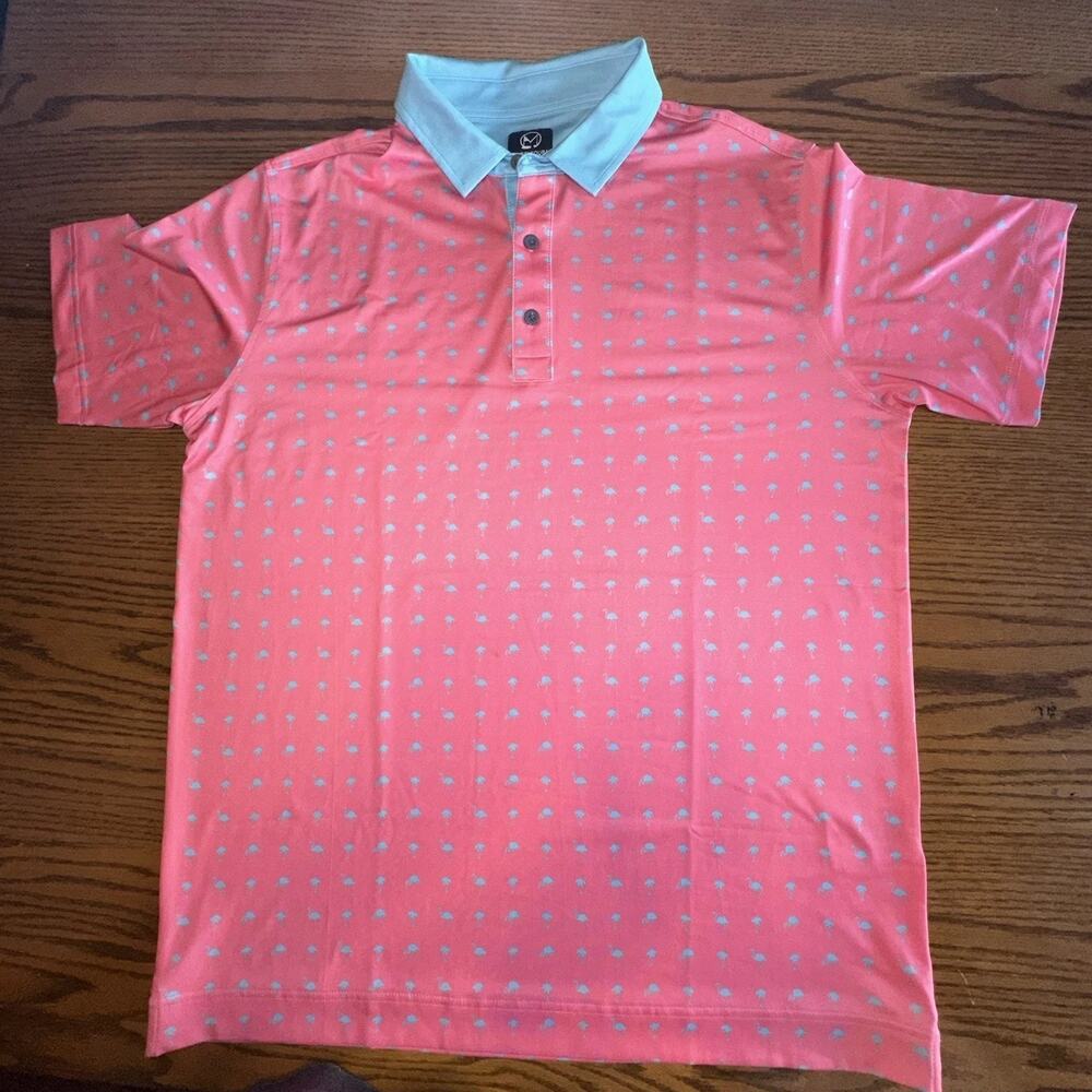 Muscleouba‎ Men’s Large Golf Polo Pink & Blue Flamingo Print